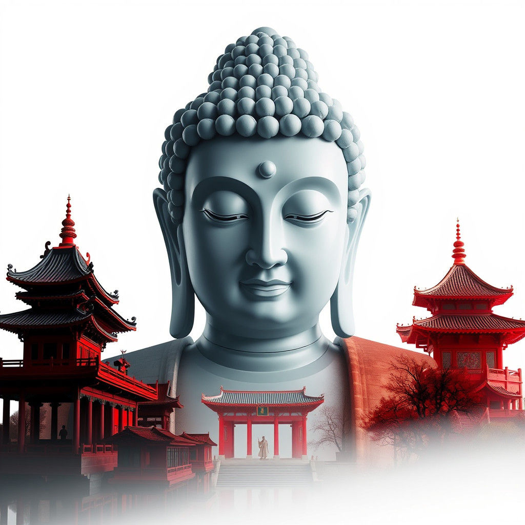 Buddha and Theater Silhouettes in Abstract Double-Exposure