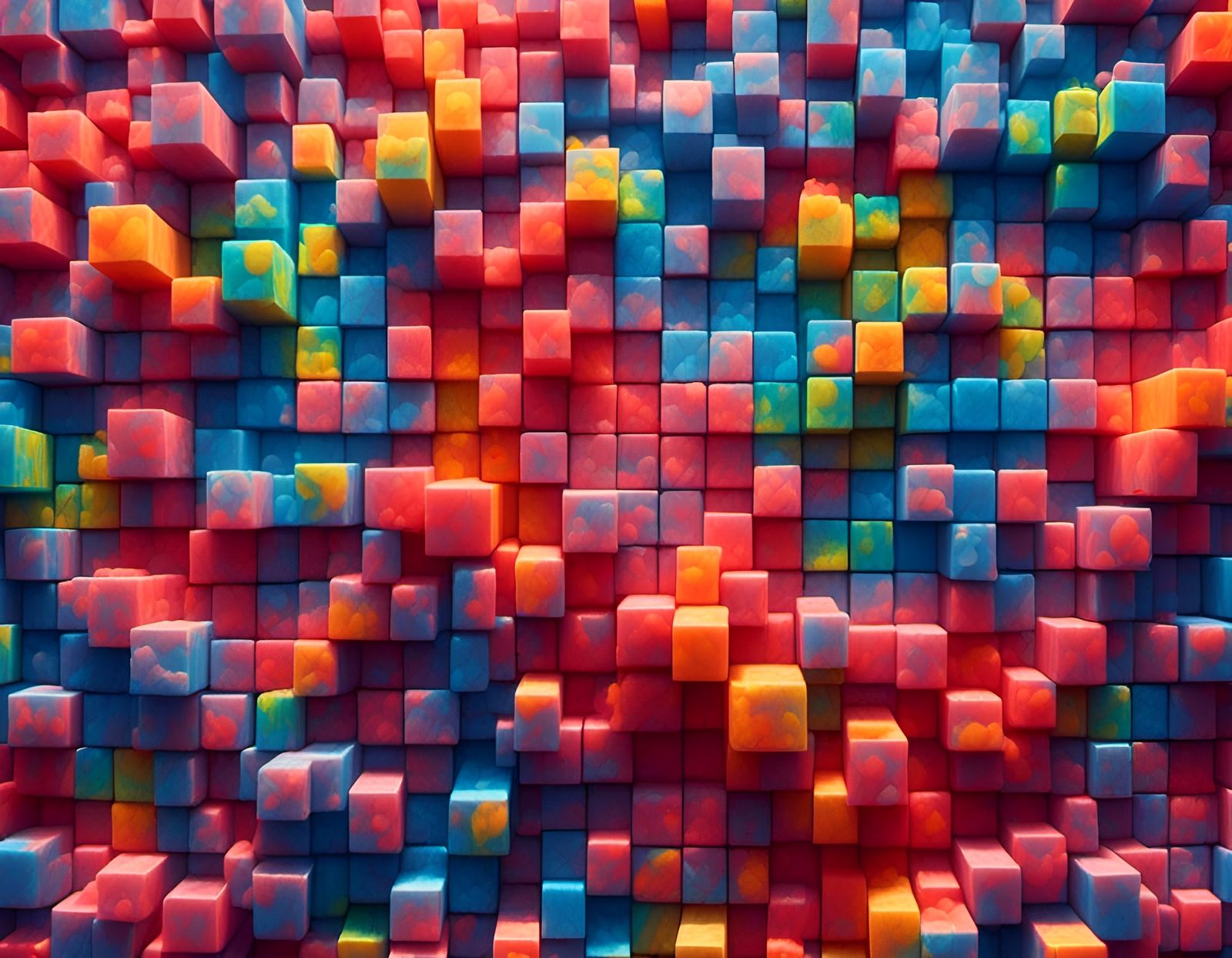Rainbow Abstract Mosaic Cubes in Dreamlike Style