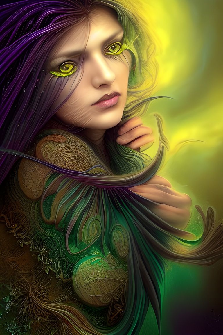 Witchy Tribal Woman Portrait in Steampunk Style