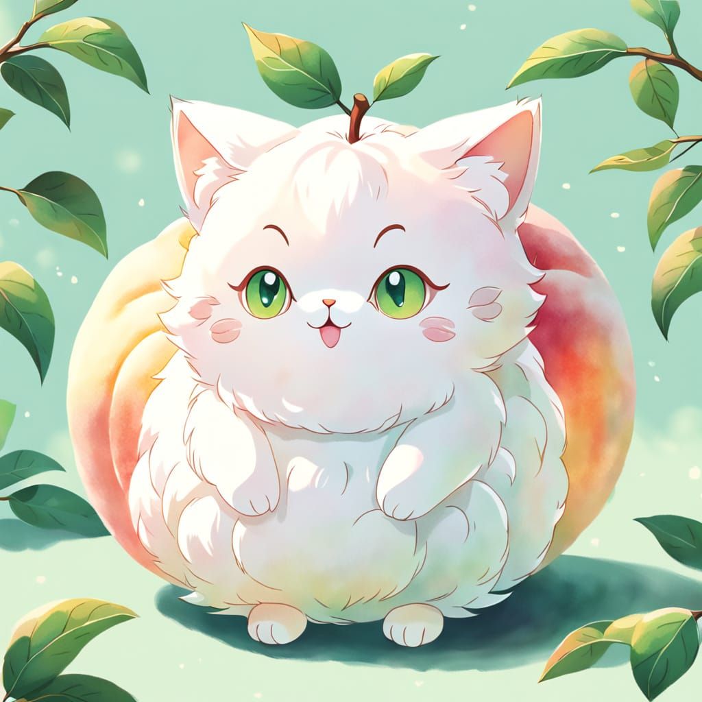 Anime-Style Peach Cat in Whimsical Pastel Colors