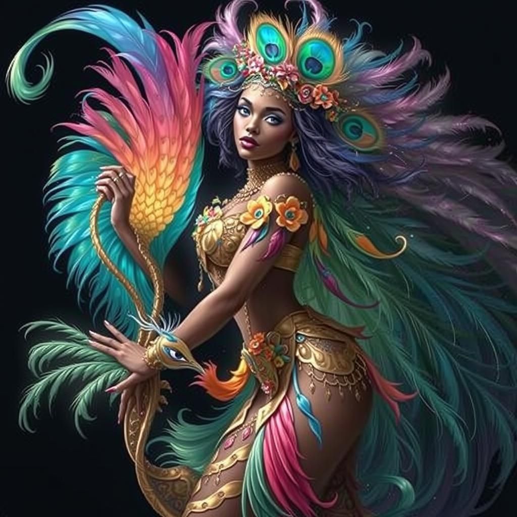 Peacock Haired Woman in Comic Book Style