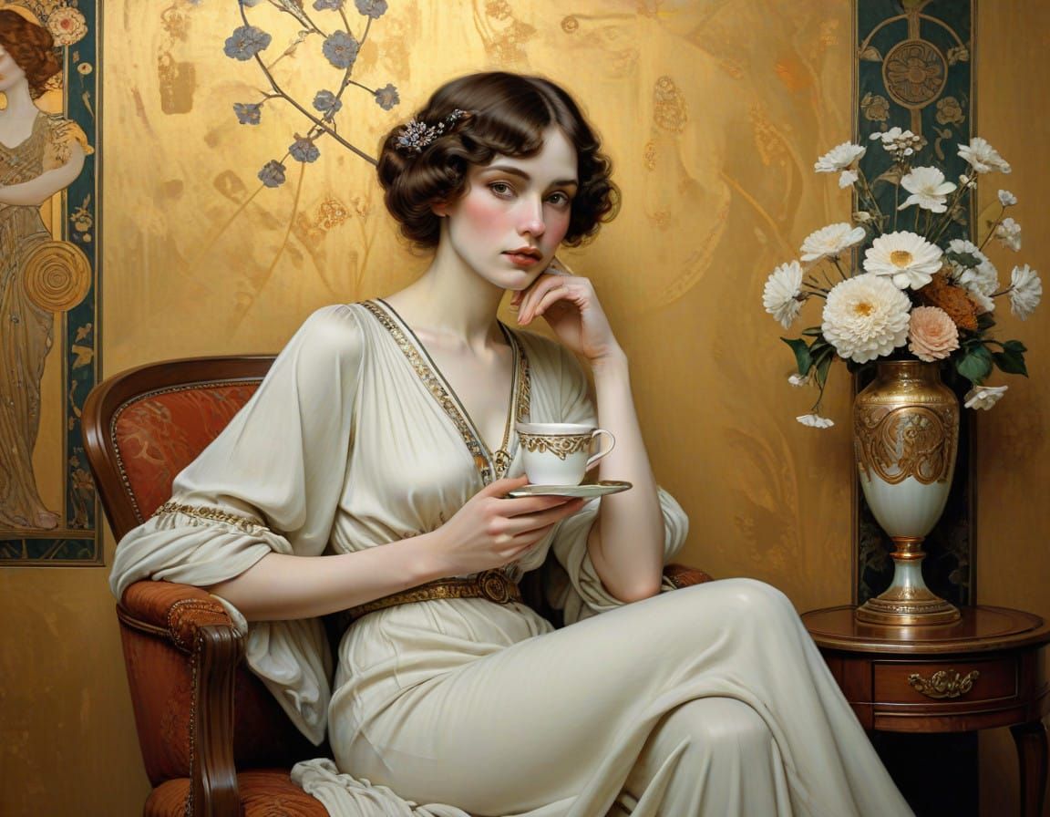 Elegant Woman in Art Nouveau Style