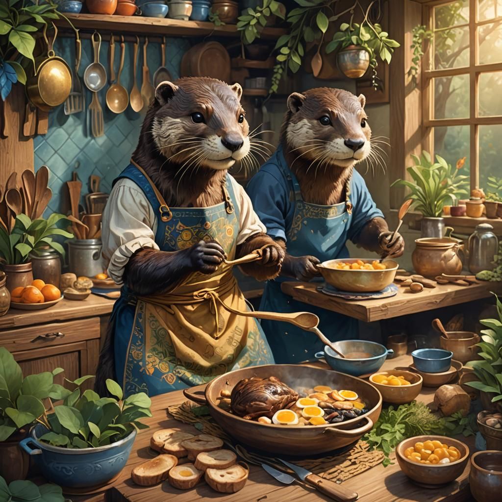 Tradwife Otter Cooking in a Lush Forest Kitchen