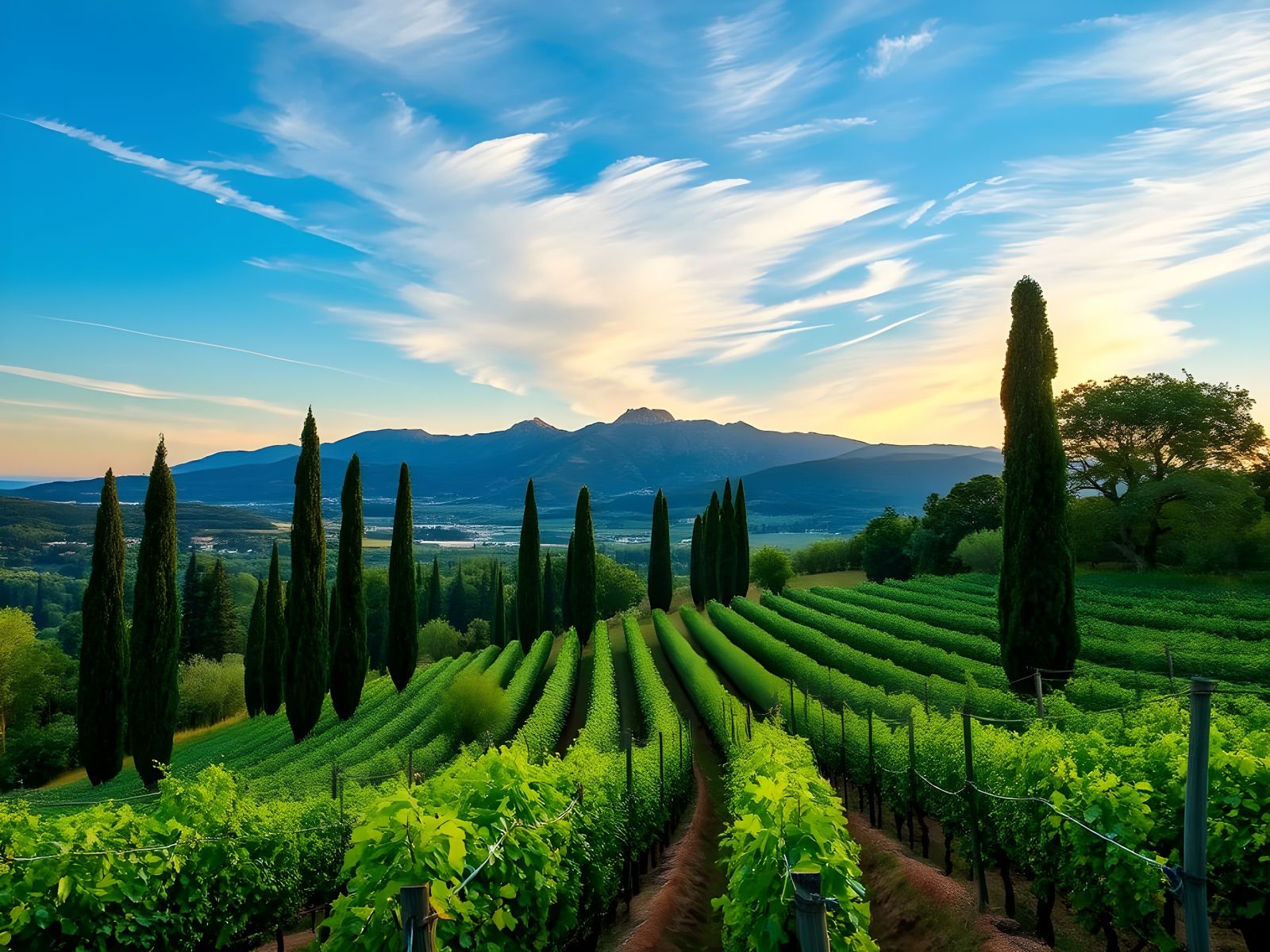 Vineyards and Cypress Trees. Les Alpilles. Provence.