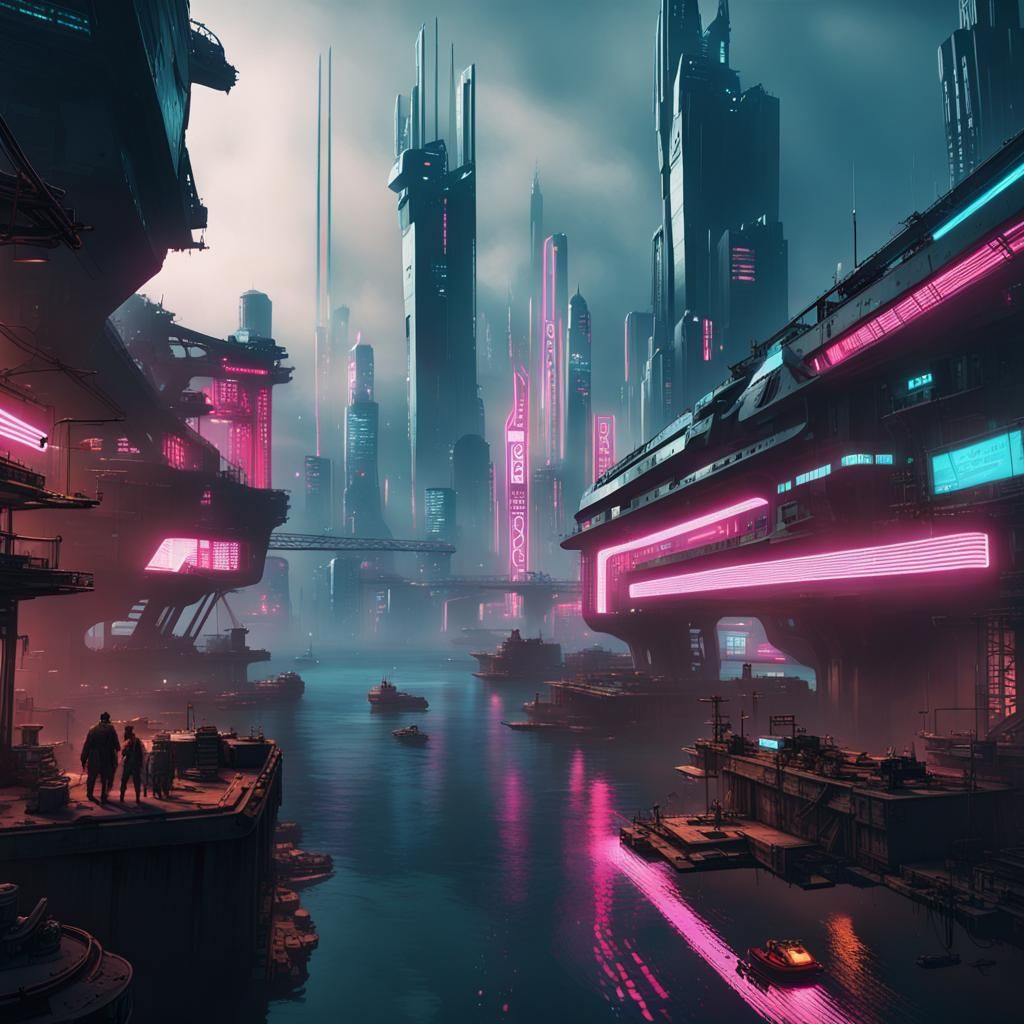 Cyberpunk Coastal Metropolis of the Future