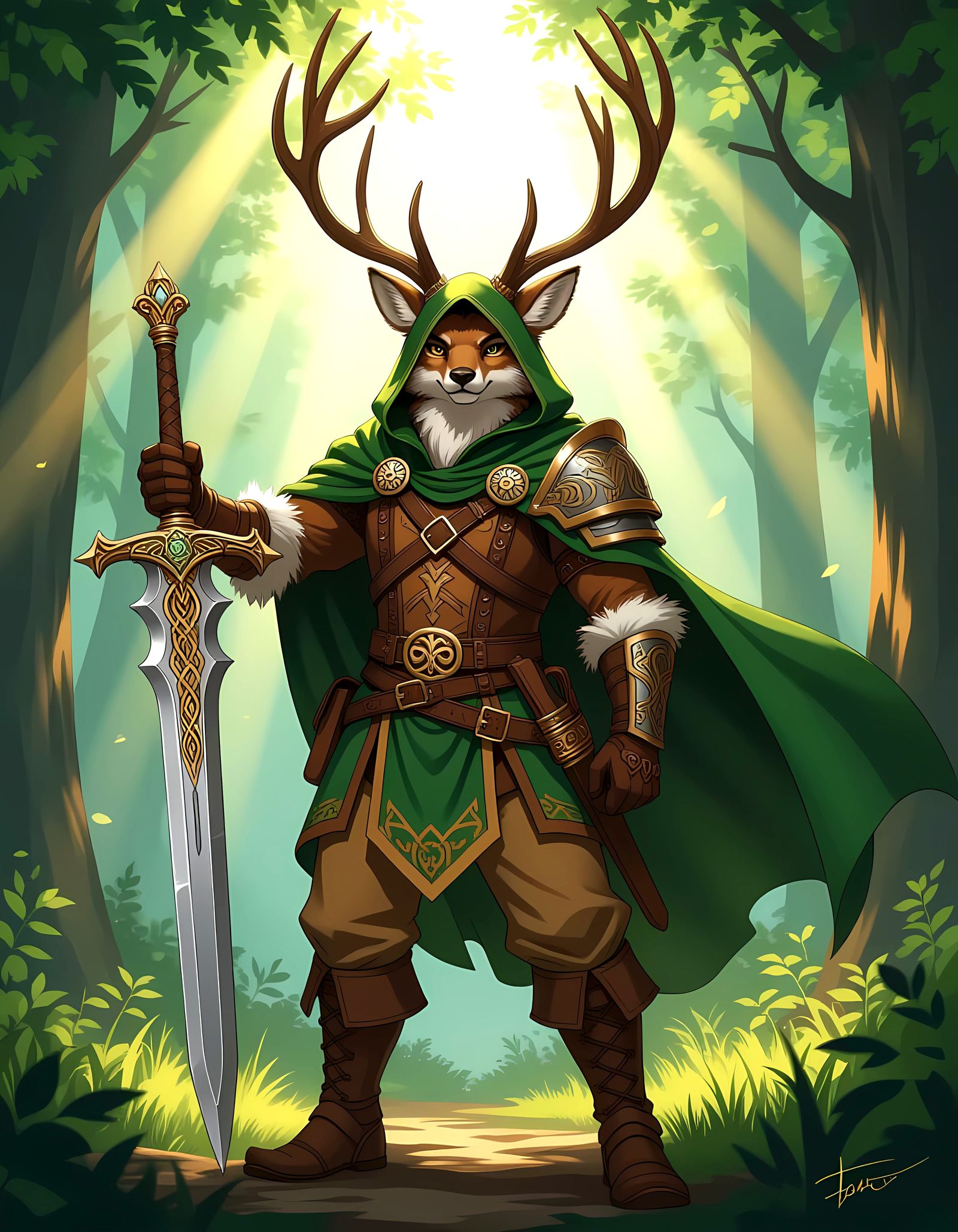 Stag Knight with Enchanted Sword Fantasy Art