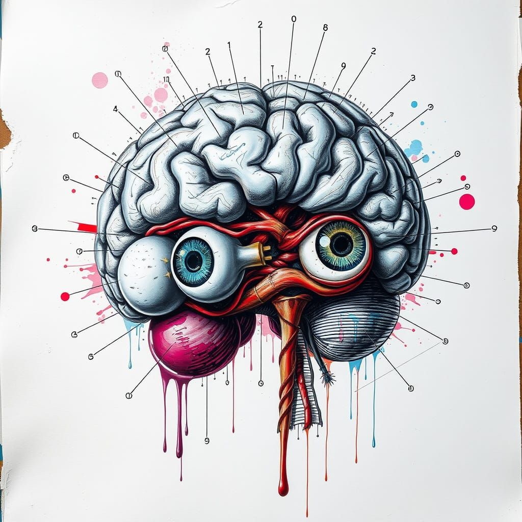 Detailed Human Brain Dissection on Canvas: Graffiti Art