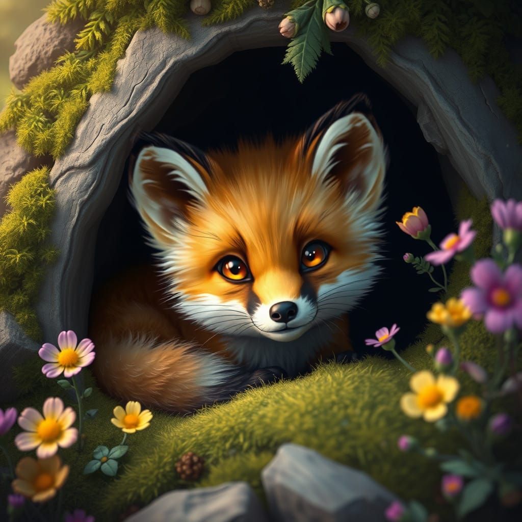 Whimsical Fox in Serene Forest Glade