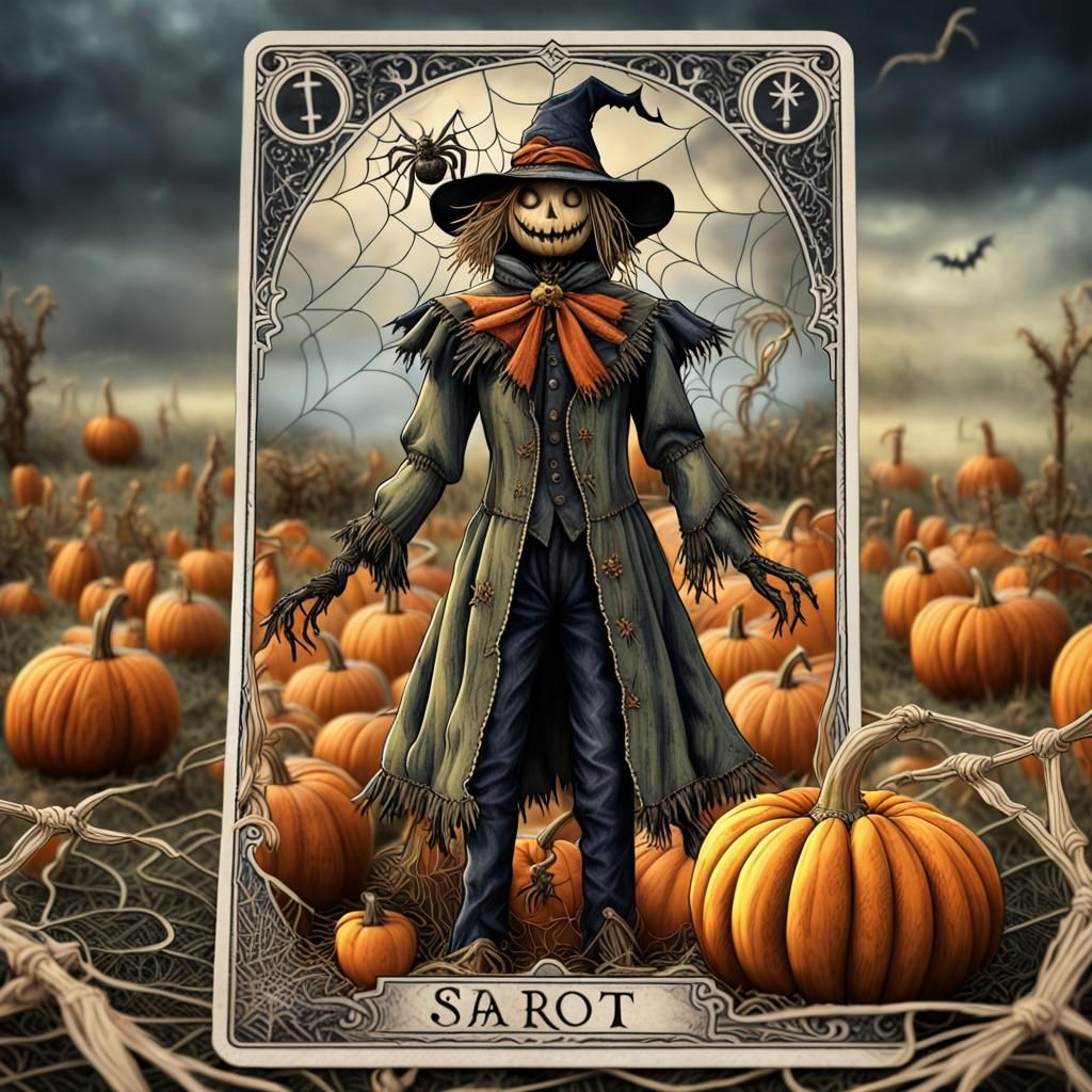 Halloween Scarecrow Tarot Card with Eerie Details