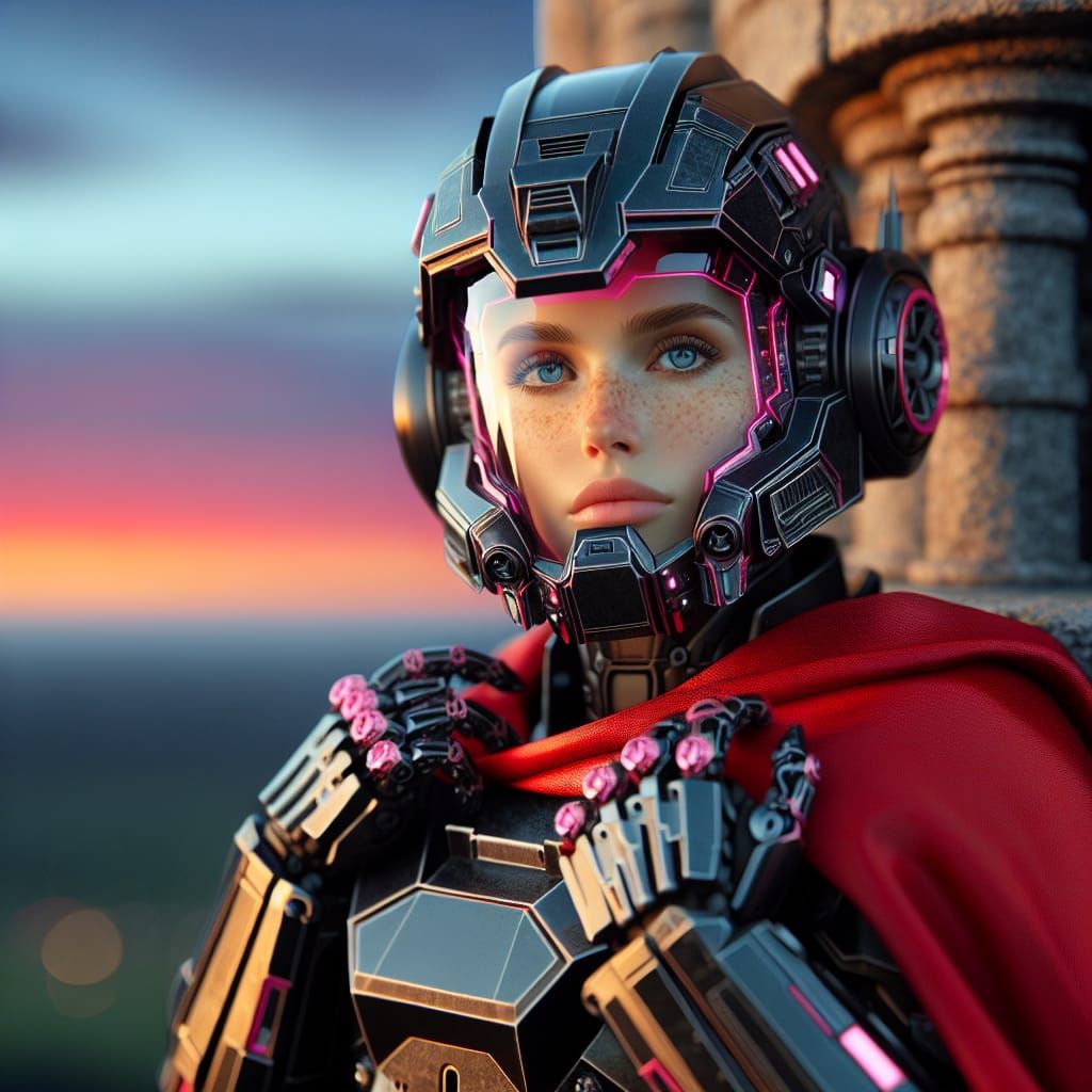 Futuristic Female Soldier in Robotic Power Armor