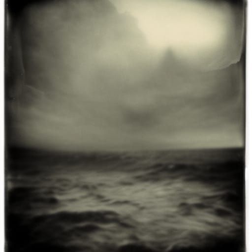 Demonic Figure in Rainy, Poe-Inspired Landscape