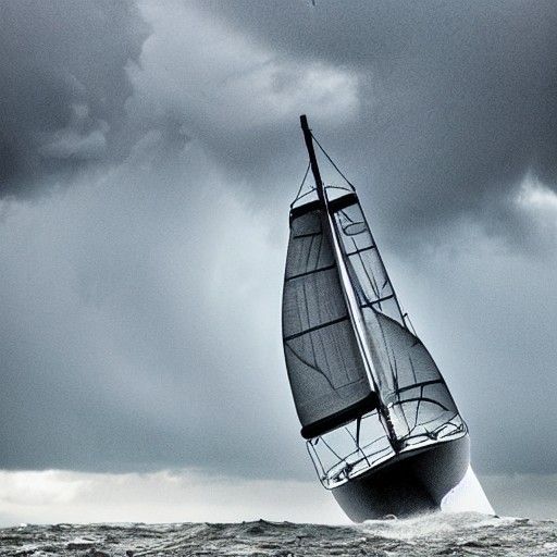 Sailboat Navigating a Stormy Sea