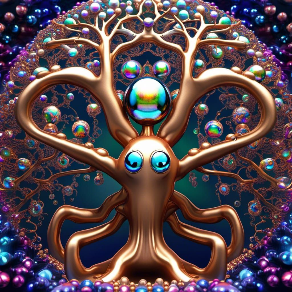 Fractal Alien Tree Sculpture in Impasto Style