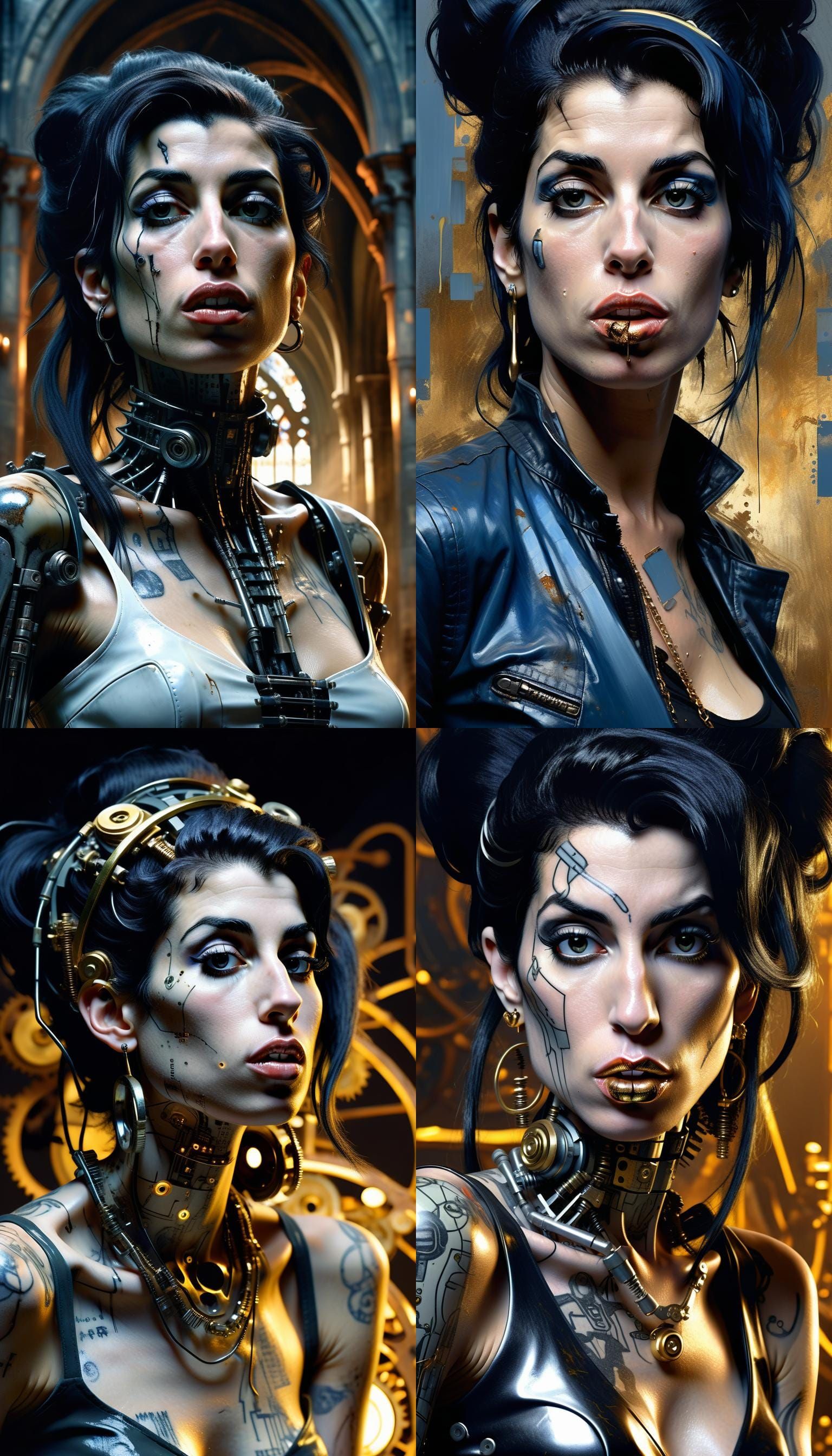 Gothic Cyborg Woman Portrait in Biomechanical Style