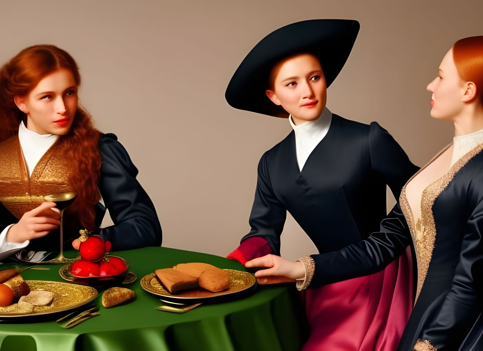 Renaissance Women Converse Over Coffee, Masterpiece