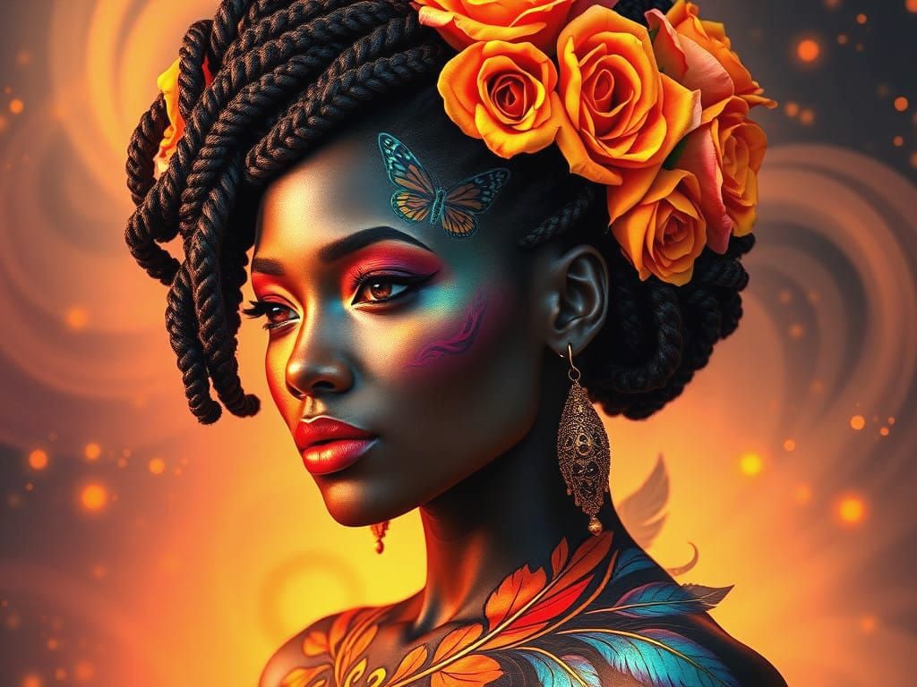 Elegant Ebony Queen in Vibrant Digital Art