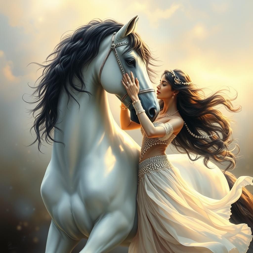 Ethereal Stallion and Dancer in Tonalist Style