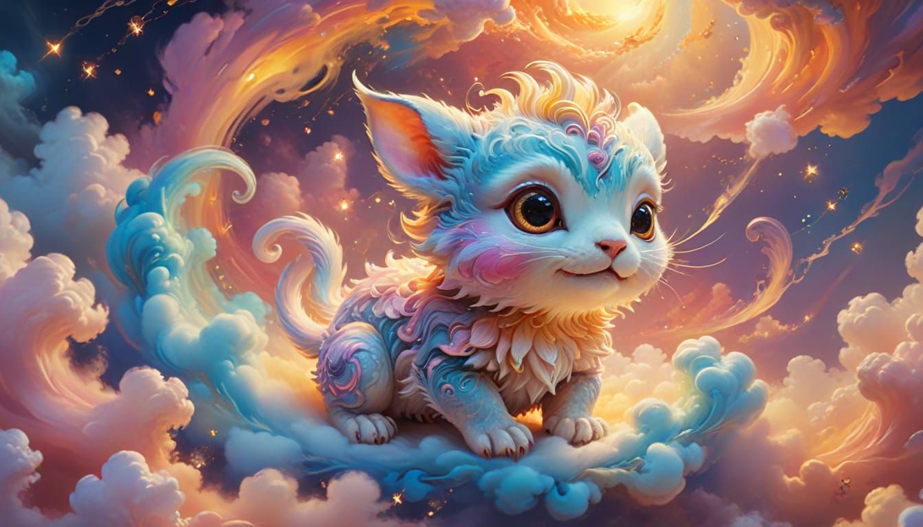 Dreamlike Creature Playing in Surreal Pastel Landscape
