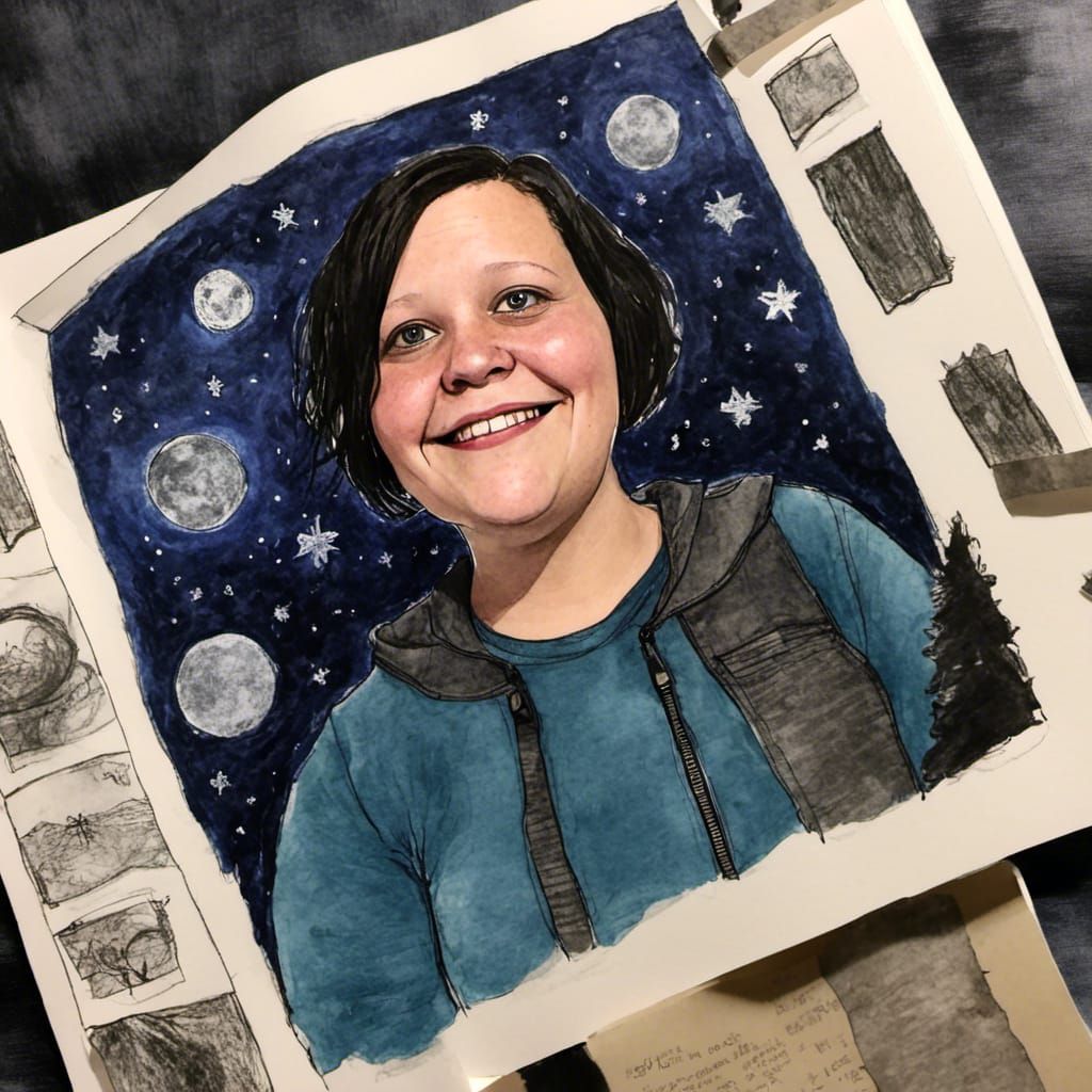 Moonlit Stargazer Portrait in Storyboard Style