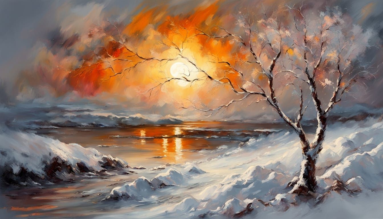 Winter Seascape Snowstorm in Fabio Cembranelli Style