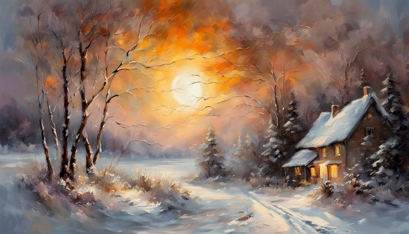 Winter Seascape Snow Storm in Watercolor Style