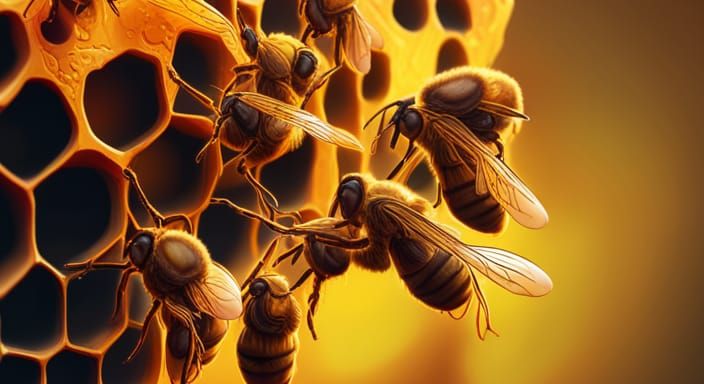 Hyperrealistic Bees in Hive: Splash Art