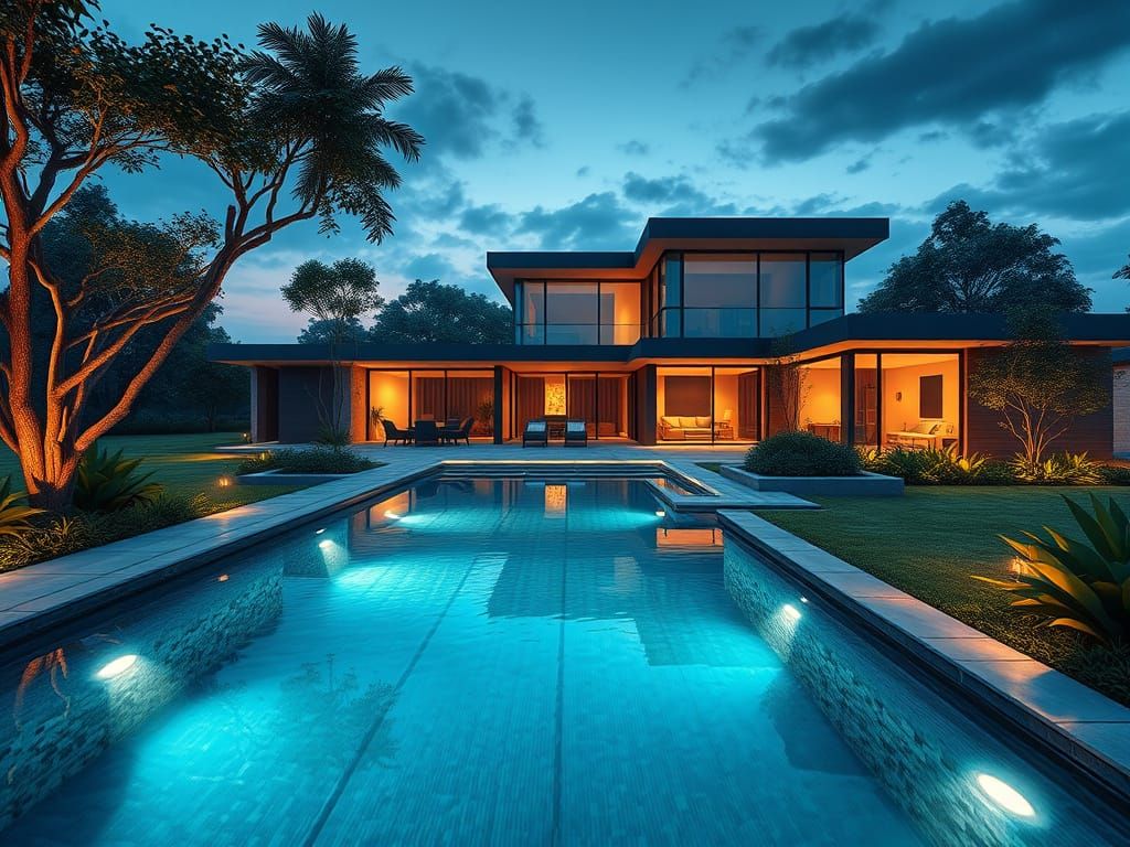 Dream Modern House with Pool: Detailed Matte Painting