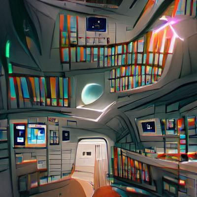 Minimalist Sci-Fi Library in Space