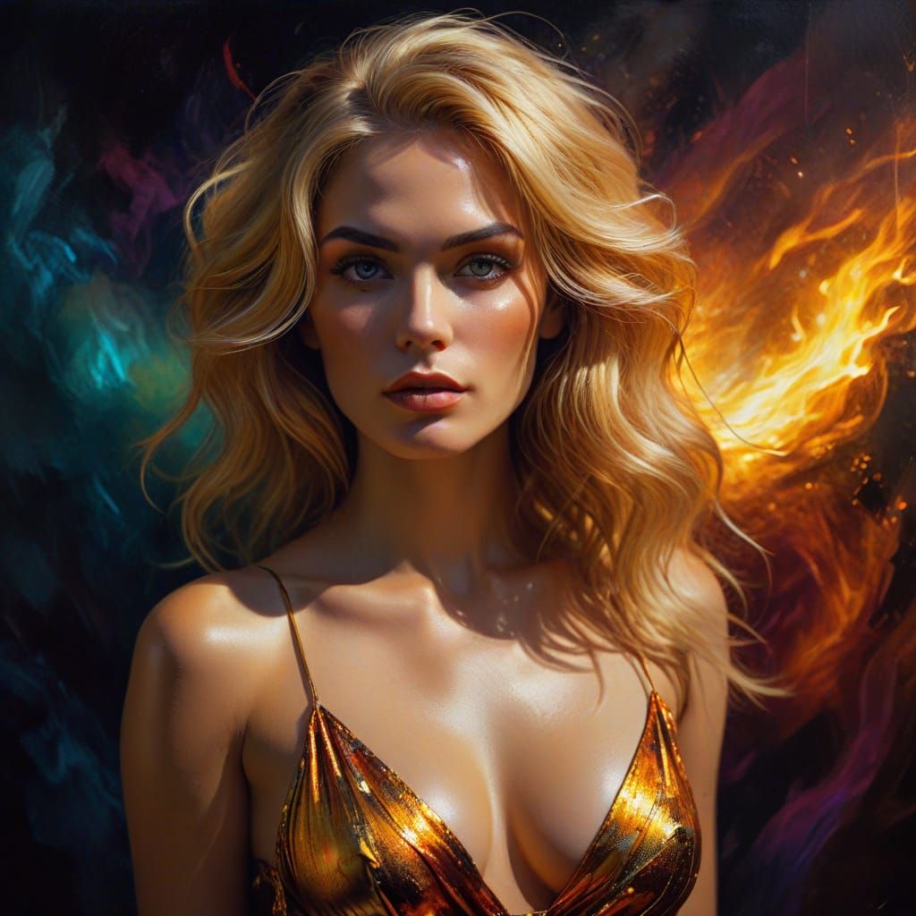 Sensual Woman With Glistening Hair In Vibrant Oil Painting