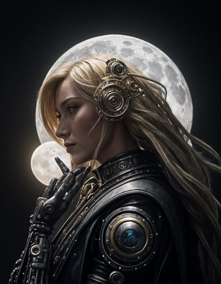 Woman with Moon Rock Clockwork Arm