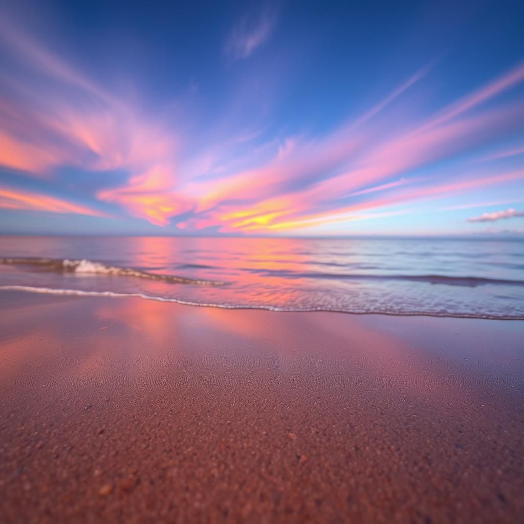 Rainbow Beach Scene in Hyperrealistic Style