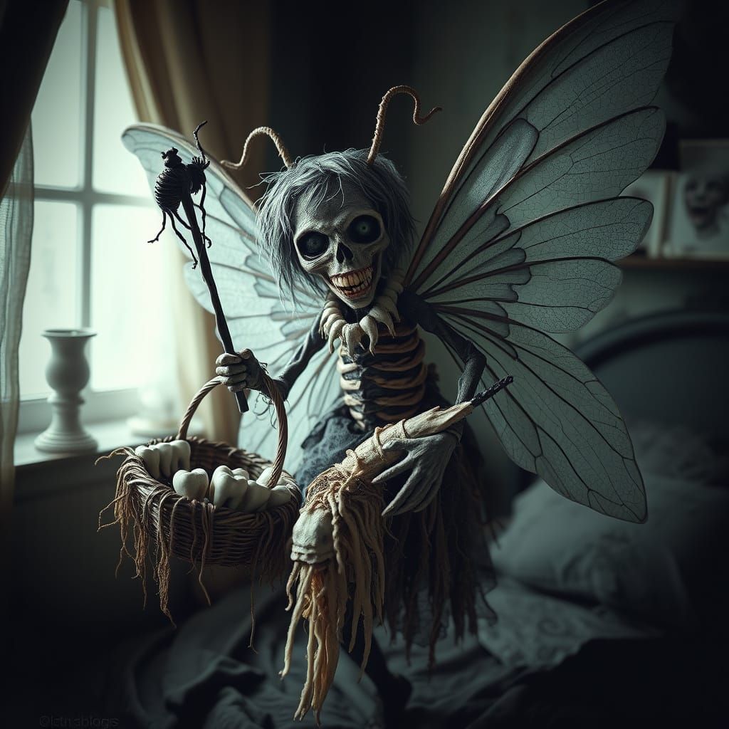 Surreal Gothic Horror Tooth Fairy Revealed in Dark Bedroom S...