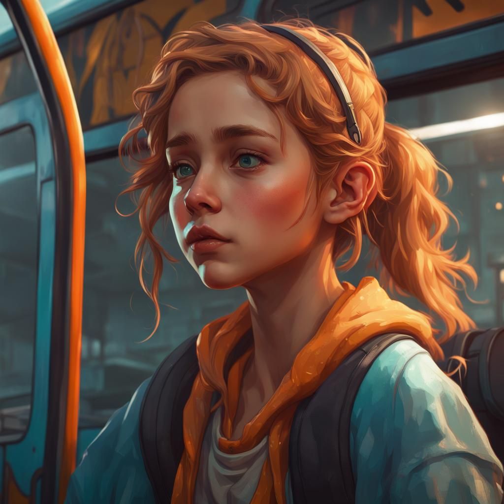 Child Waiting for School Bus: Digital Art