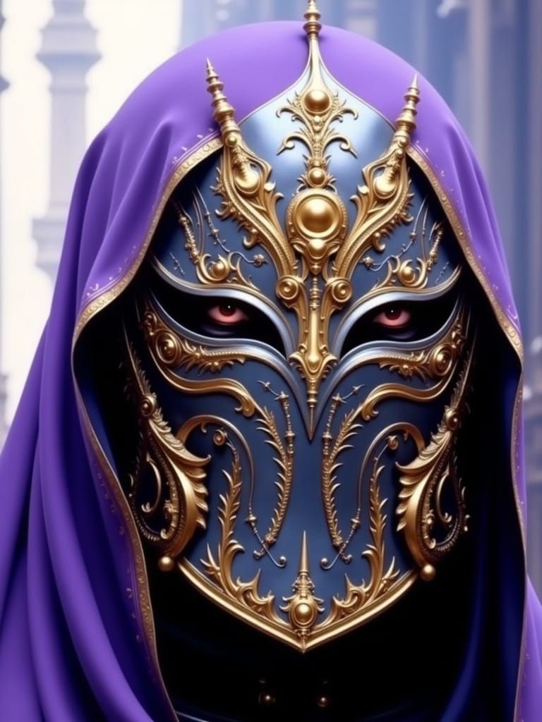 Mysterious Knight in Ornate Armor with Jewel Mask