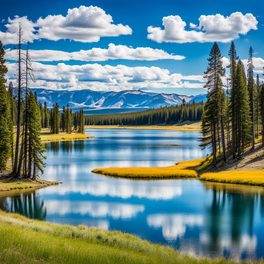 Yellowstone National Park,mountain range beautiful blue sky ...