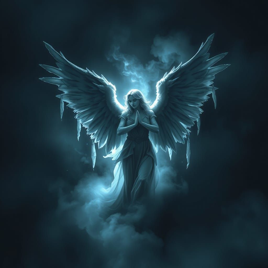 Mysterious Angel in Dark Mystical Realm