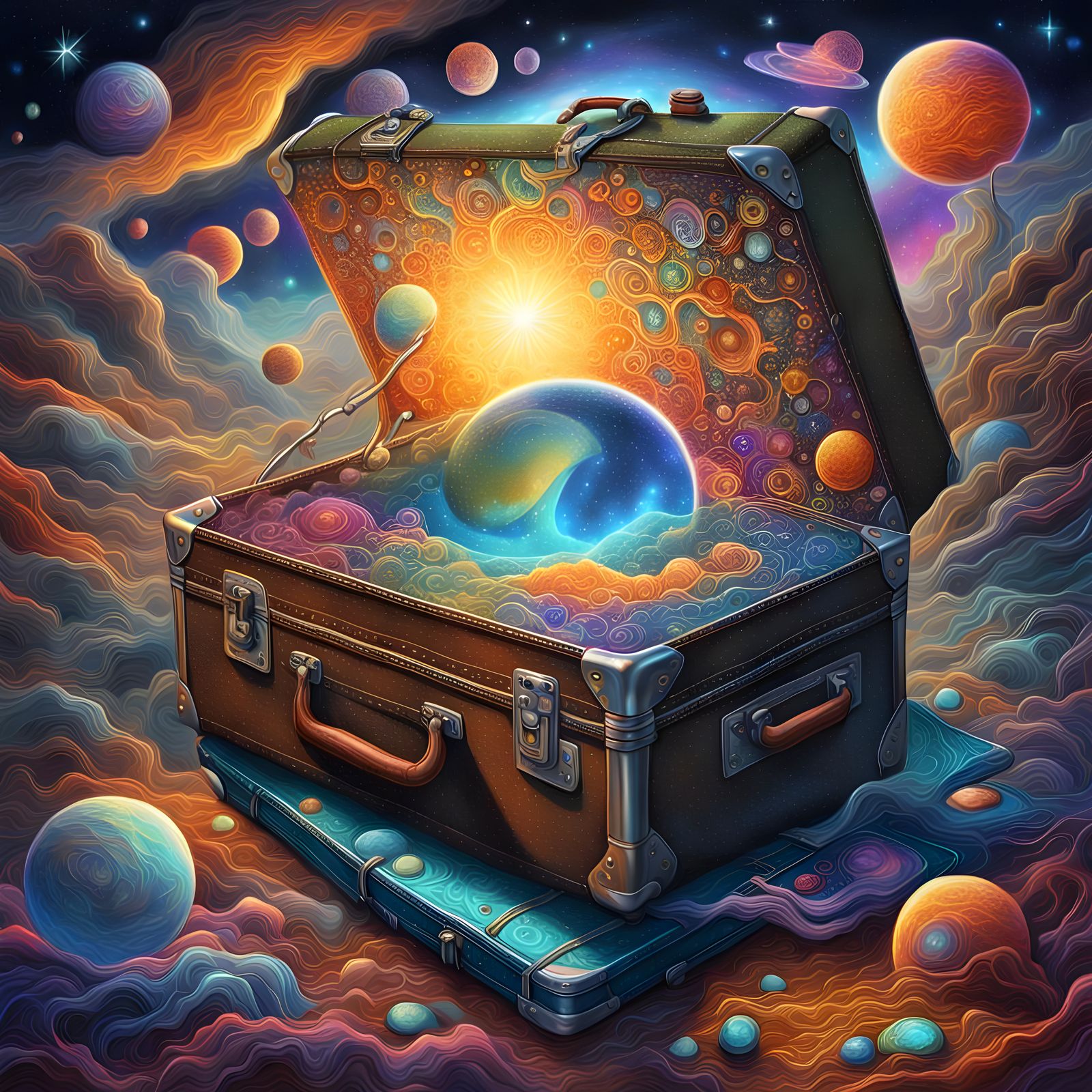Cosmic Suitcase: A Holographic Astral Illustration