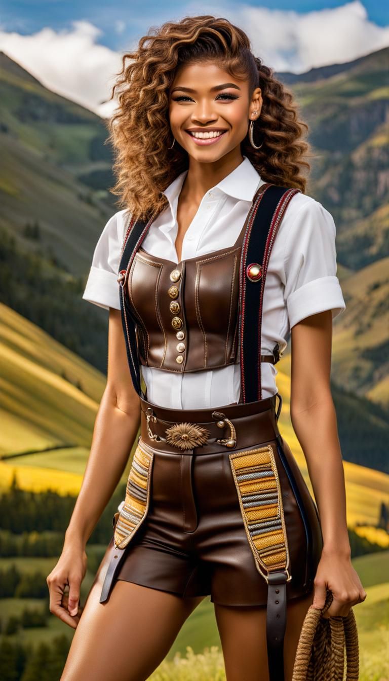 Zendaya in a charismatic tight female lederhosen outfit