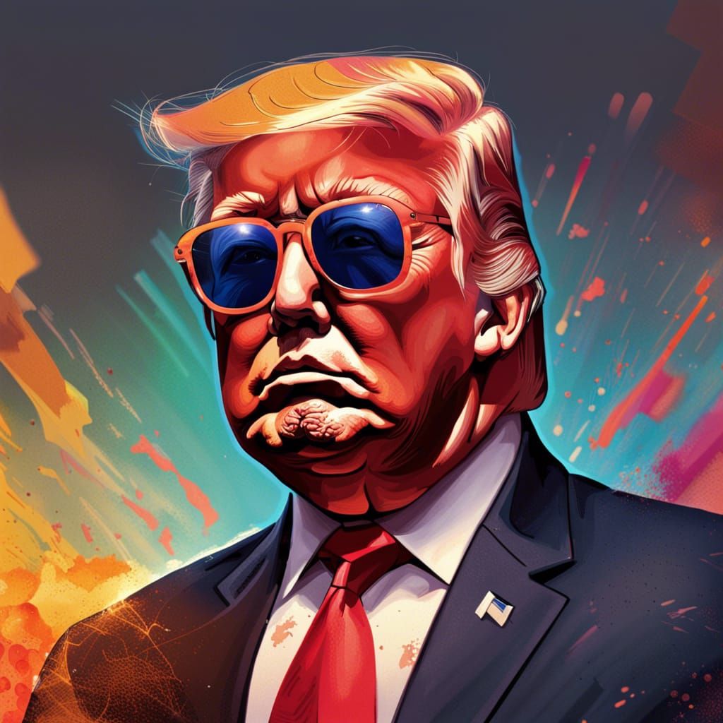 Hyperrealistic Portrait of Trump with Sunglasses