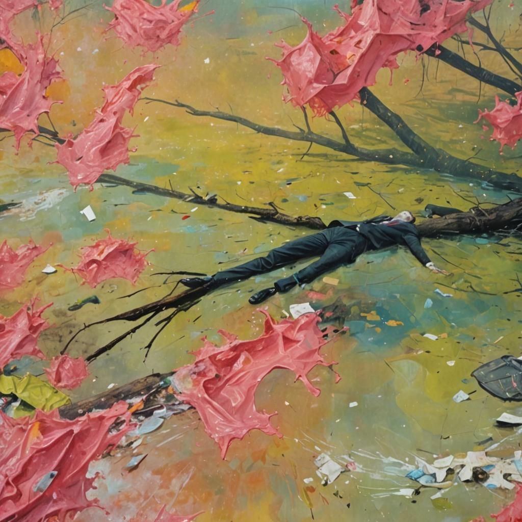 Surreal Businessman Trapped in Polluted Swamp