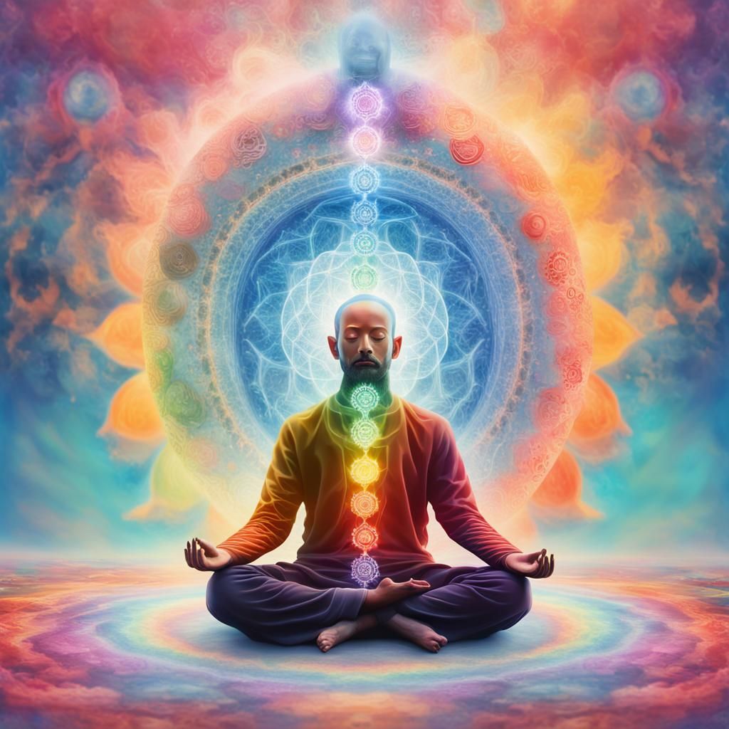 Vibrant Surrealist Meditation with Swirling Chakras