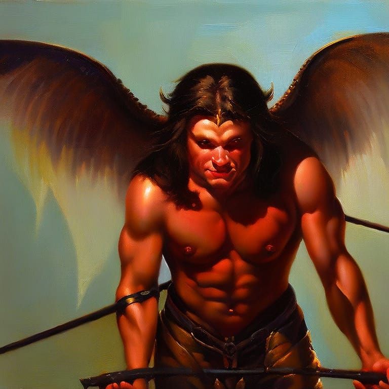 Sinister Cupid in Dark Oil Painting Style