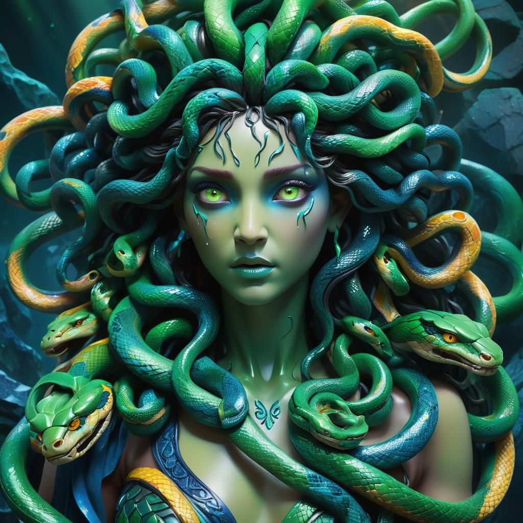 Sorrowful Medusa in 3D Digital Art