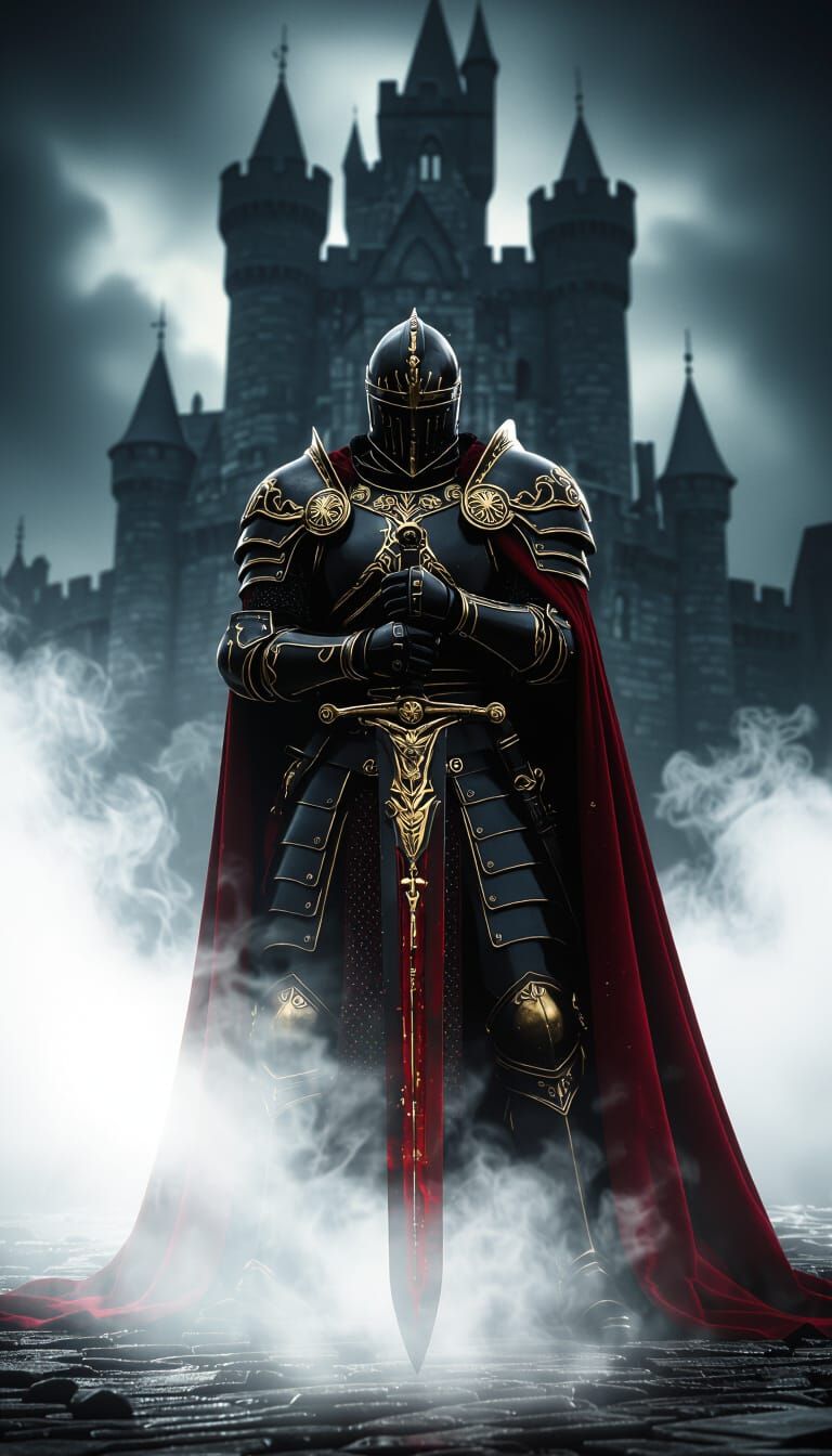 Epic Knight in Black Armor with Greatsword
