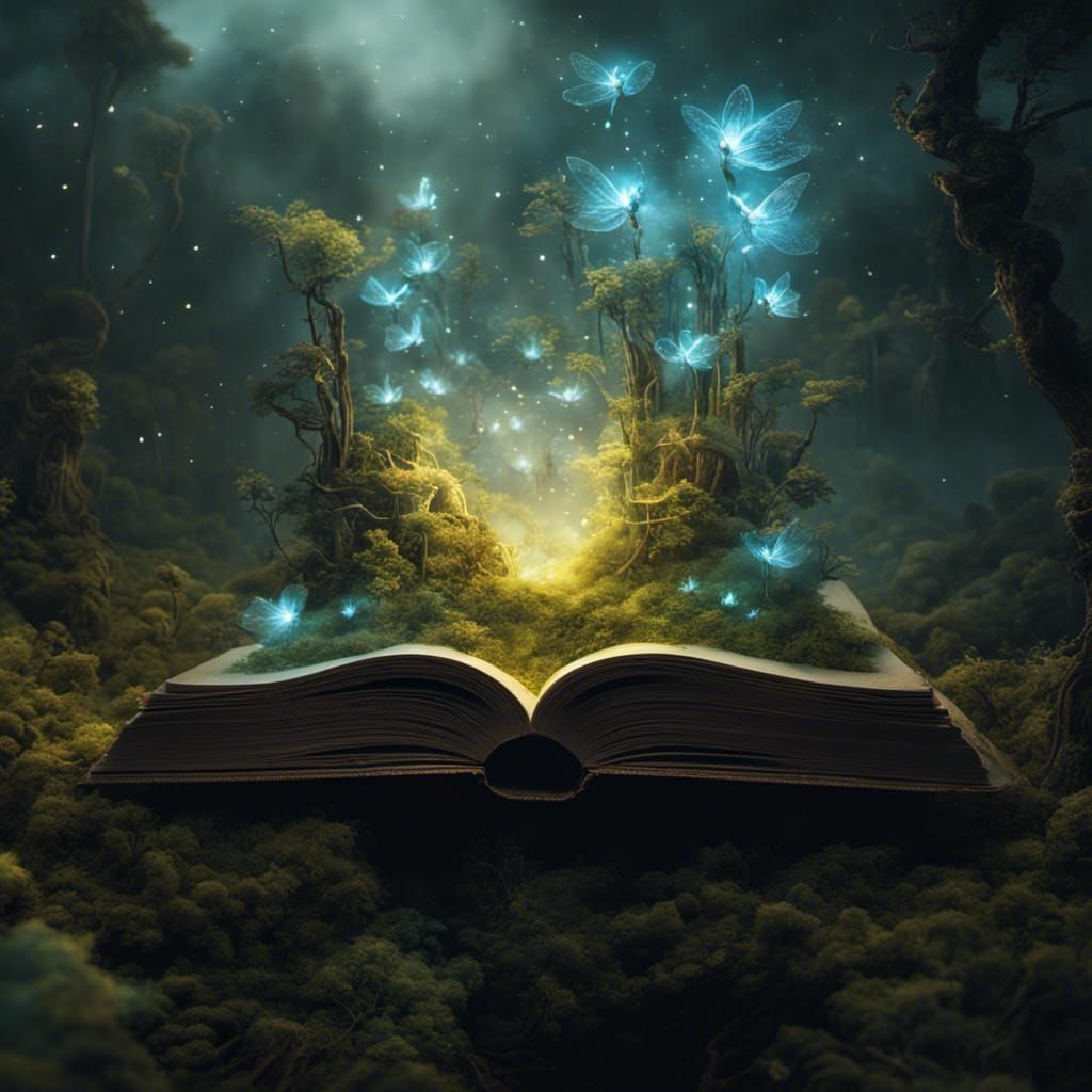 Miniature Fantasy World Emerging from Open Book