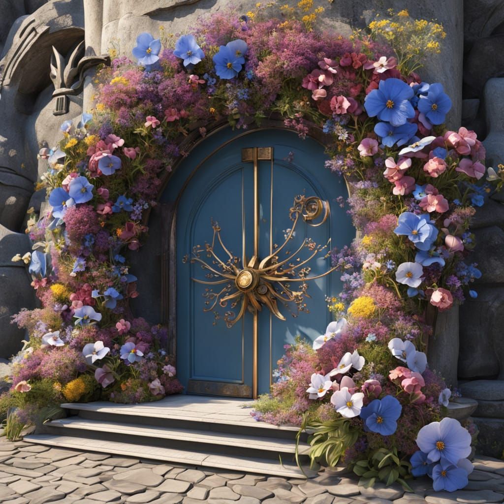 Steampunk Wildflower Wreath on an Antique Door