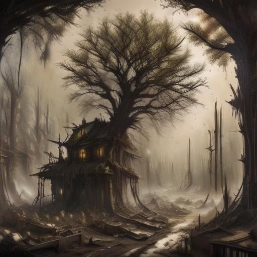 Dark Dystopian Cityscape at Dusk: Digital Rendering