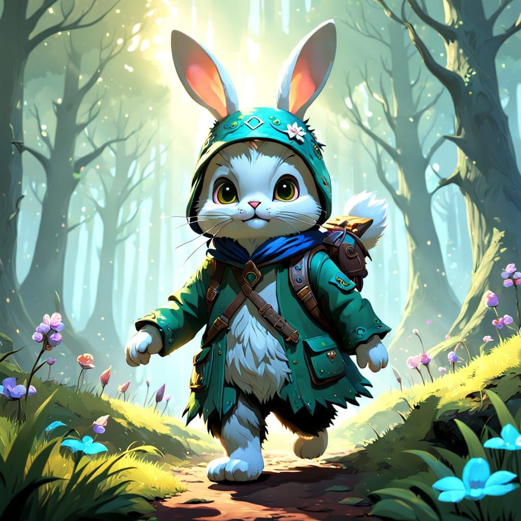 Whimsical Fantasy Bunny in Vibrant Oil Painting