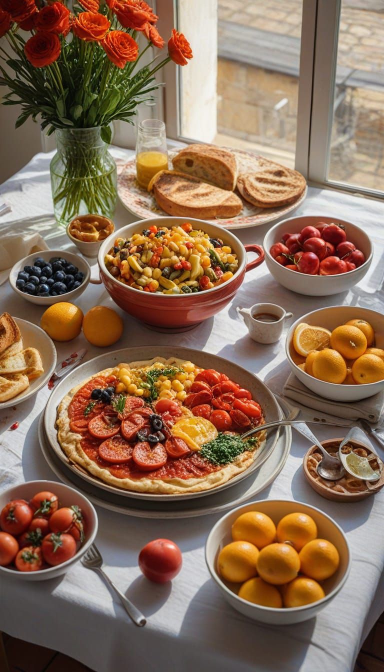 Vibrant Mediterranean Meal in Impressionist Style