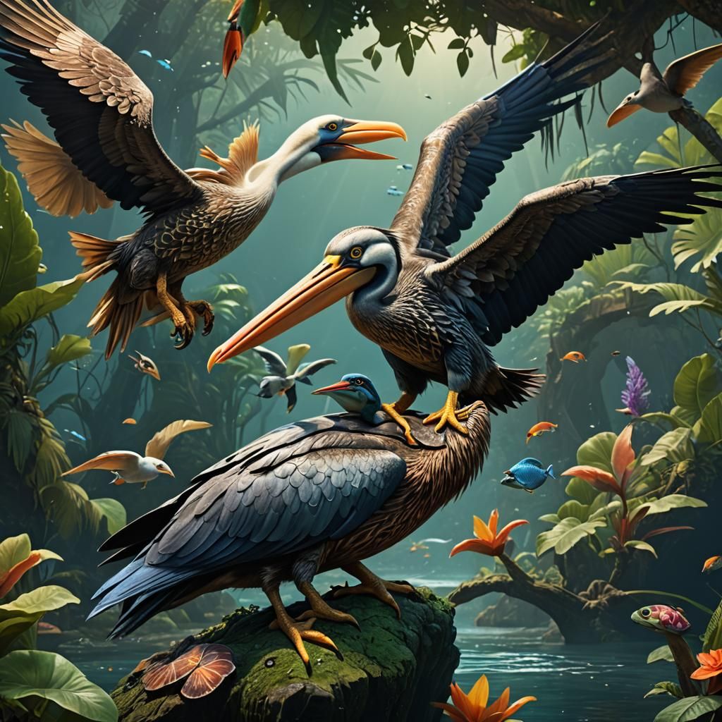 Hybrid Creature: Pelican, Turtle, and Fish